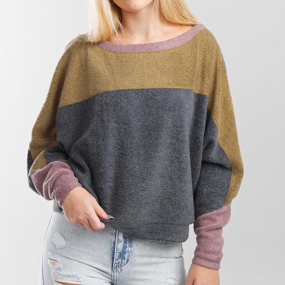 Free People Tops - Intimately Free People Blue Monday Fleece Pullover Sweatshirt Colorblock Dolman
